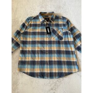 NWT CQR Flannel Shirt Size L Plaid Button‎ Up Long Sleeve Casual Blue Yellow